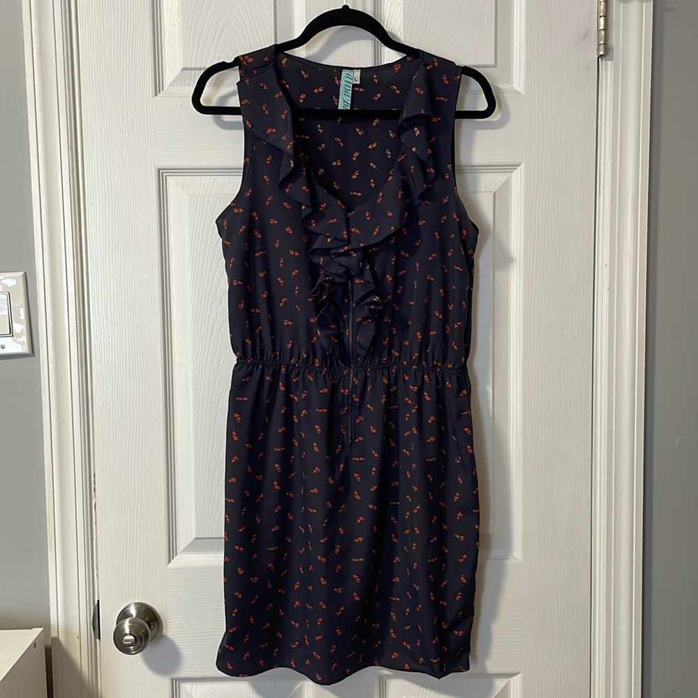 Aina Be navy sleeveless dress with orange pattern (L)